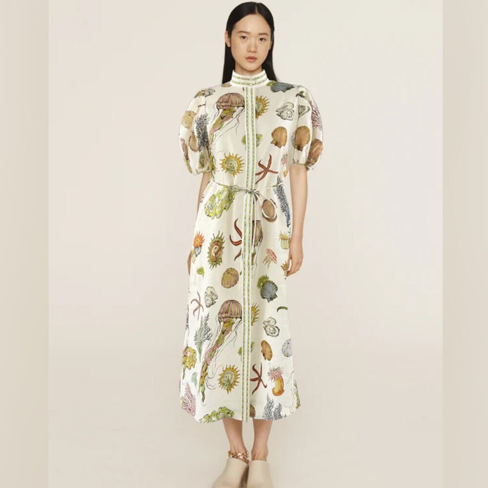 Alemais White Floral Midi Dress